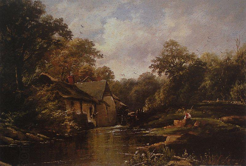 Theodore Fourmois Watermill in the Ardennes with angler China oil painting art